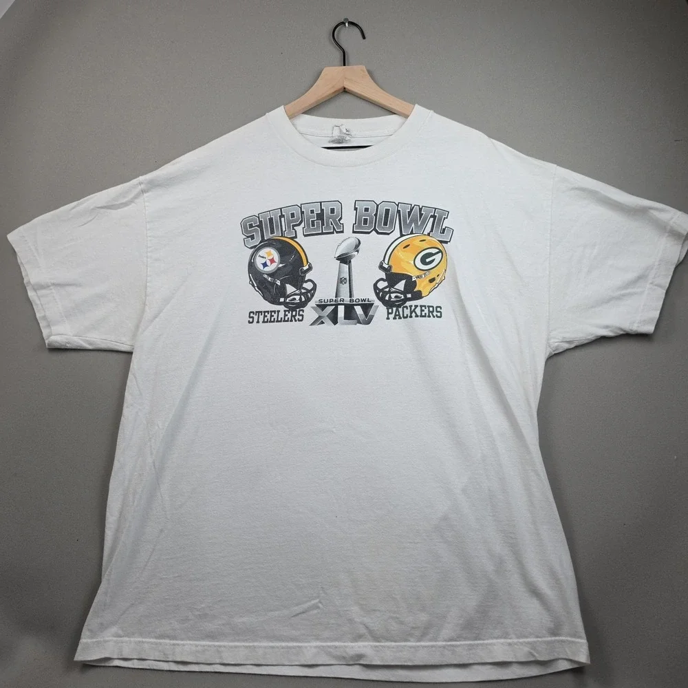 Super Bowl XLV Steelers Packers Football 2011 NFL Mens 2XL White Graphic T-Shirt